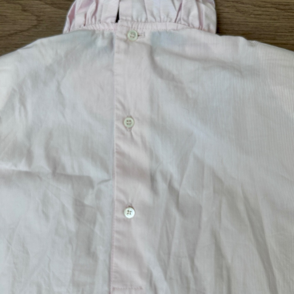 Women’s Sandro Ruffle Neck Pin Stripe Long Sleeve Blouse Top Size Medium - Picture 12 of 13